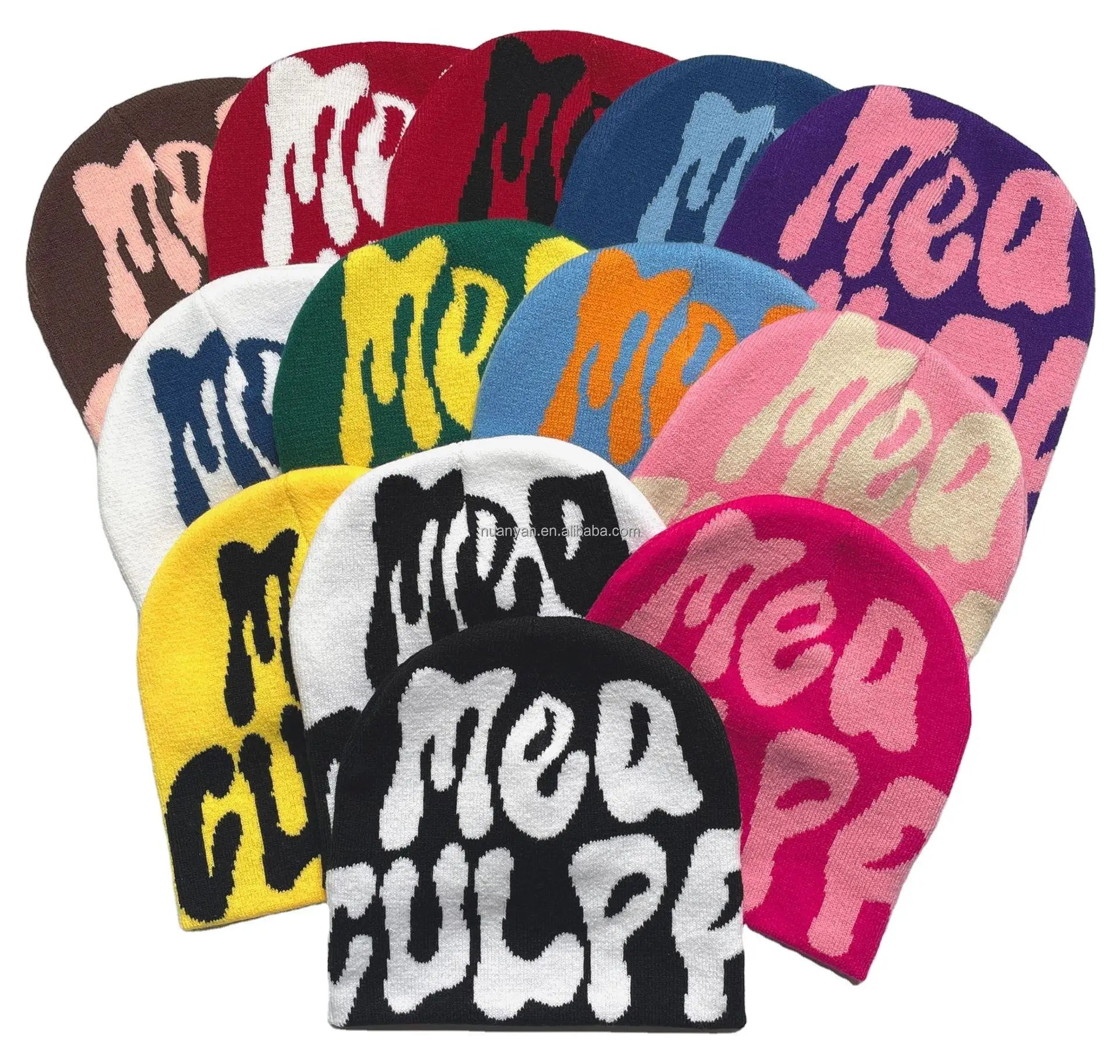 Wholesale Embroidery Logo Printed Y2K Embossed Beanies Jacquard Knitted Beanie Hat for Ladies Man