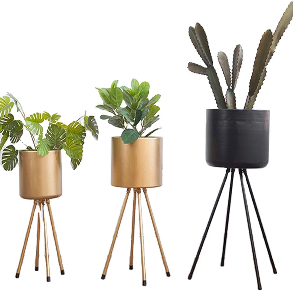 Nordic Style Gold Black Flower Holder Home Garden Plant Stand Decorative Green Flower Small Kits for Convenient Plant Display