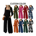 Women's Elegant Solid Color Printed Long Sleeve Loose Wide Leg Jumpsuit High Casual Custom Pattern Summer Streetwear Wholesale