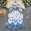 LW0556 Classy Elegant Evening Dress Woman Hollowed-Out Hook Flower Buds Silk Print Flower Dress Woman