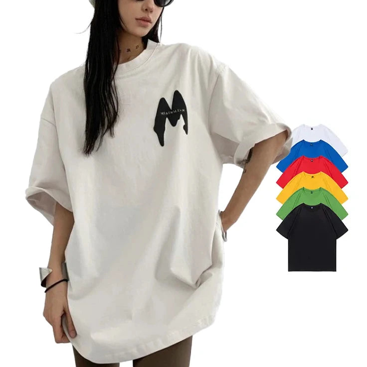 Women's Streetwear Oversize Short Sleeve Boxy Fit T-Shirt 300 GSM Custom Logo Embroidery Printing