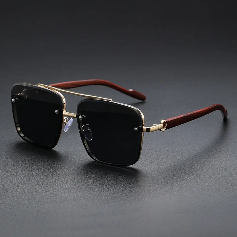 Luxury Sunglasses Women Shades UV400European&American Business Wood Grain Double Beam Square Metal Frame Designer Sunglasses Men