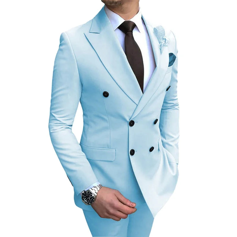 Xxs-7XL Men's Suit Two-pieces Blue Long Sleeve Lapel Blazer With Trousers Sets for Male Fashion Classic Suit Jackets Pant Outfit