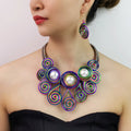 Handmade Multicolor Rope Jewelry Sets Statement Aluminum Alloy Pearl Choker Necklaces Earrings Sets Women Dress Accessories