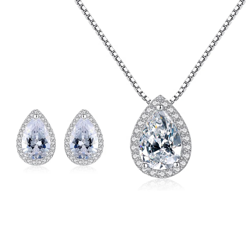 Daidan Silver Necklace 925 Sterling Chain Gift Set Box Chain Water Drop Cubic Zirconia Necklace