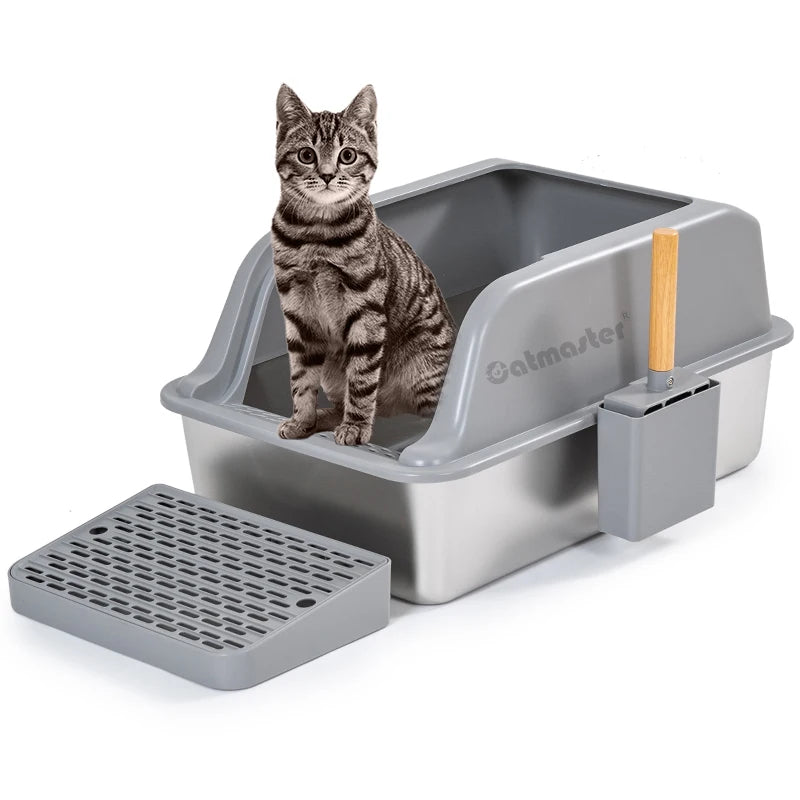 Modern Stainless Steel Cat Litter Box with 20L Big Space & Open Design Easy Cleaning Pet Supplies High Absorption Kitty on Sale