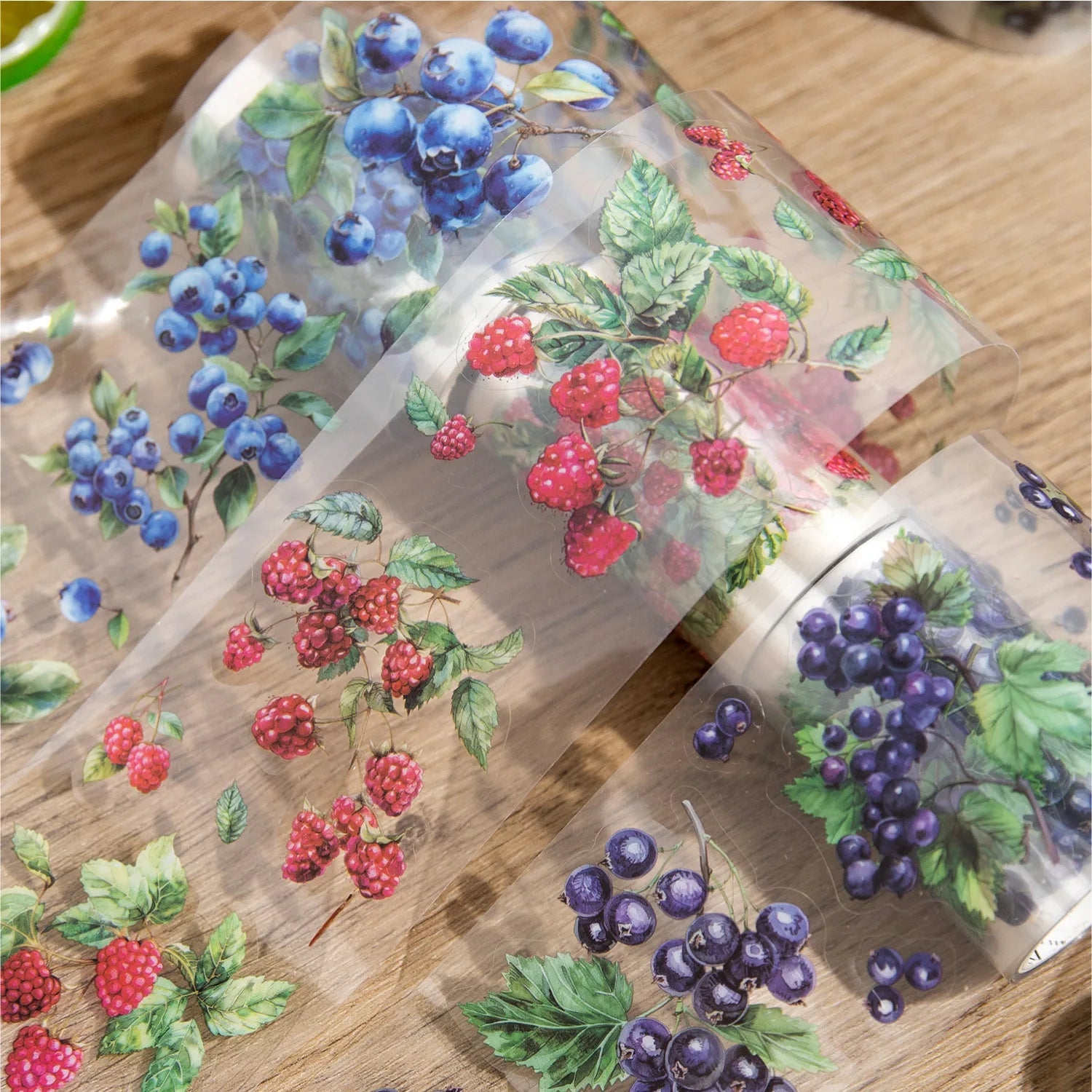 2M/Roll PET Tape Wild Berry Series Fruit Theme DIY Material Decoration Loop Stickers Water Activated Rubber Adhesive for Masking