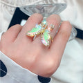 Sweet Zircon Butterfly Open Rings Fashion Gorgeous Adjustable Oil Drop Butterfly Rings For Girls Color Dripping Open Ring
