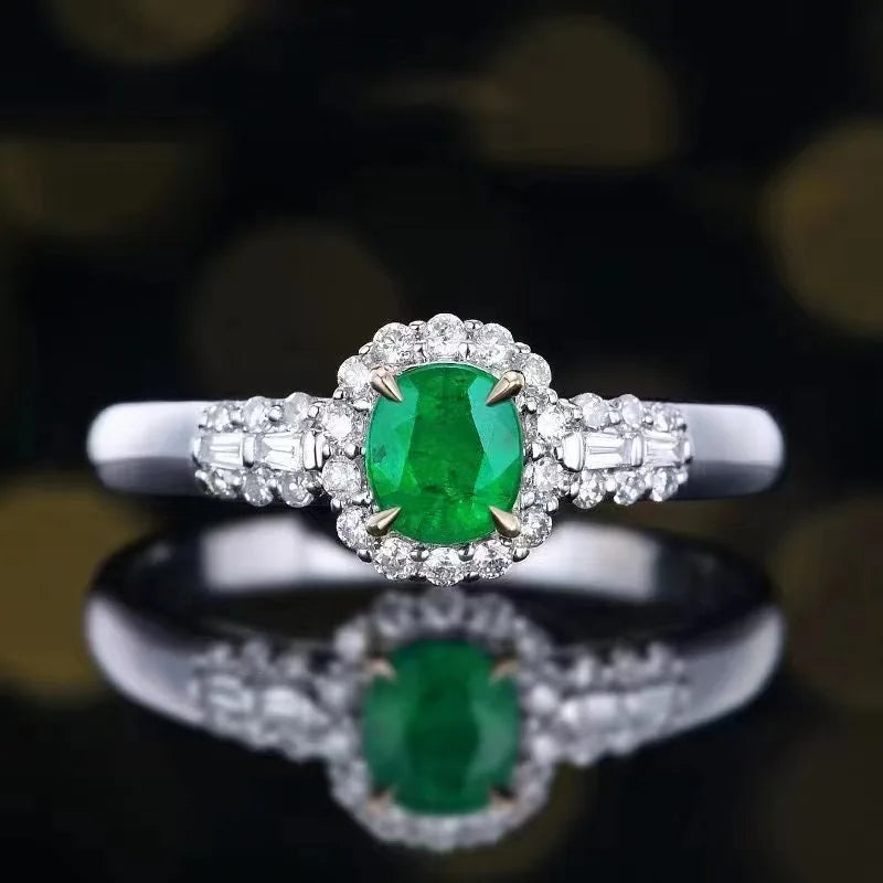 SGARIT Natural Emerald Jewellery Ring 18K White Gold 0.43CT Afghan Natural Vivid Green Emerald Diamond GRC Certificate Ring