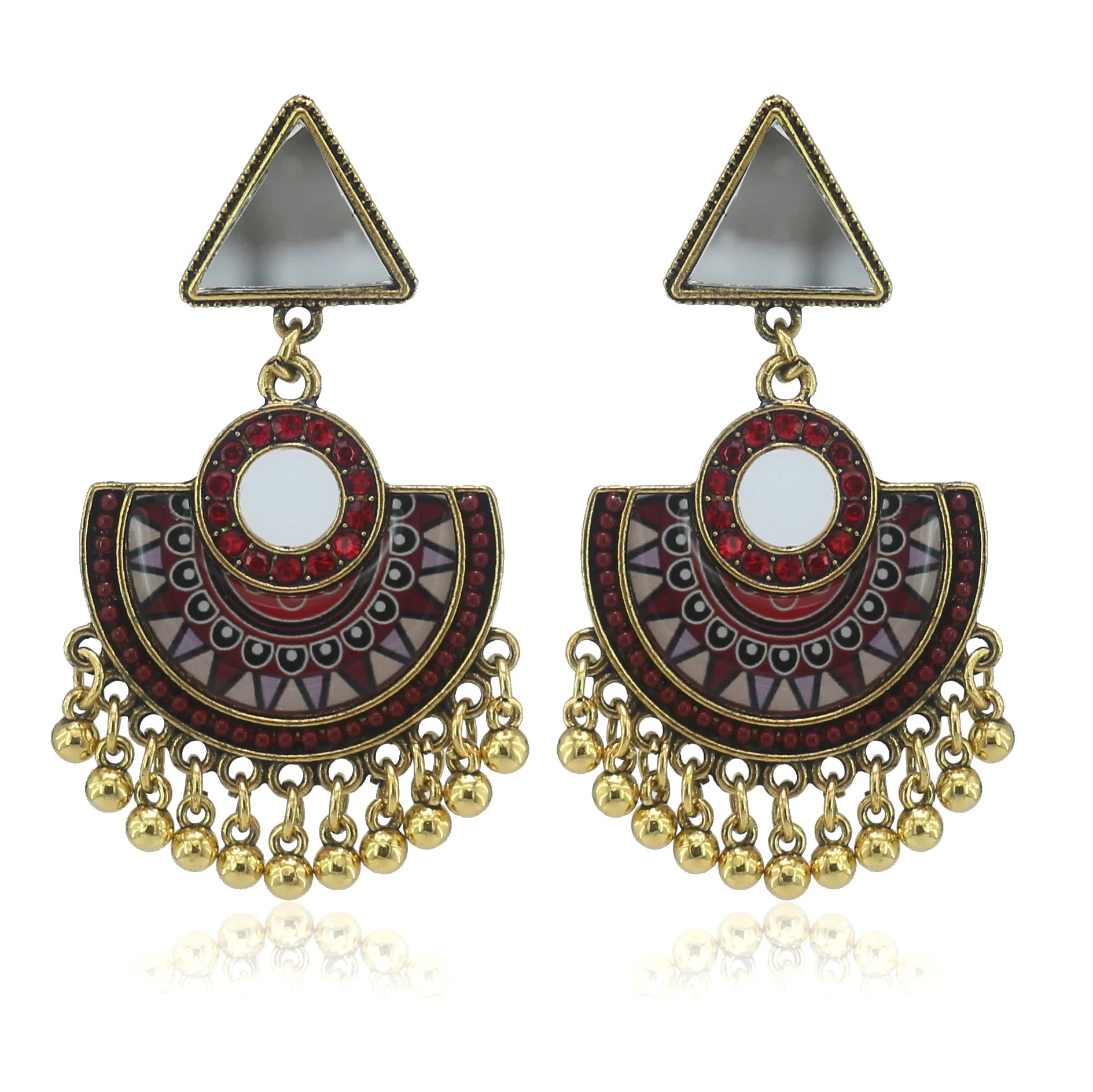 Traditional Alloy Material Kashmiri Meenakari Jhumka Kundan Fan Shape Earrings Hoop India Jewelry Indian Earring Women