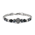 New Men Stainless Steel Silver Blue Lapis Little Lion Head Buckle Bead Bangle Bracelet