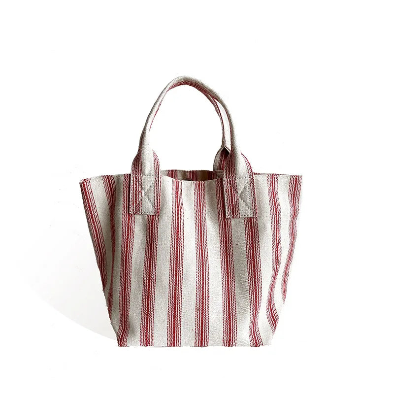 2023 Ins Stripe Small Bag Large Capacity Korean Version Mini Canvas Bag Simple Handbag