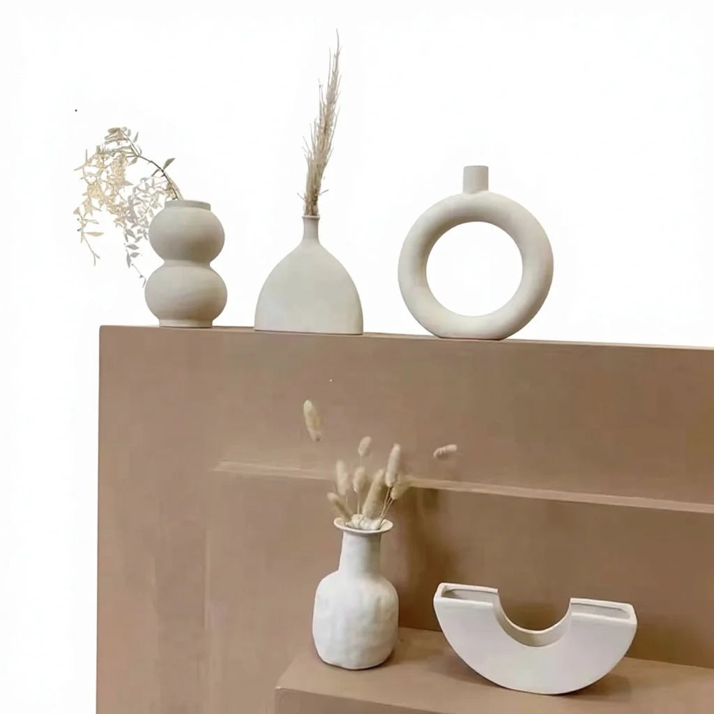 Nordic Simple Vegetarian Porcelain Ceramic Vase Modern Classic Home Garden Decor Flowers Arrangement Dried Flower Desktop Art