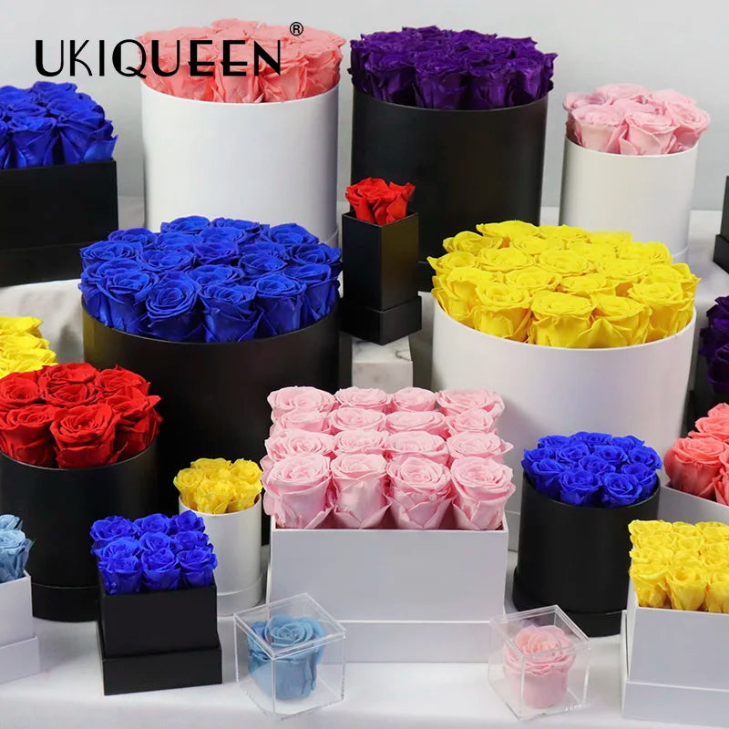Hot Flower Arrangement Gifts Forever Decorative Flower Dried Everlasting Floral Box Eternal Preserved Roses in Box