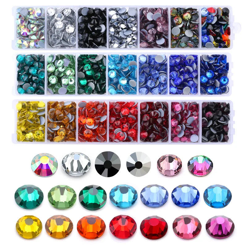 Wholesale DIY Design Press on Nail With 7 Grid Mix Colors 3D Hotfix Crystal Glass Rhinestones in Box Kit for Nail Art