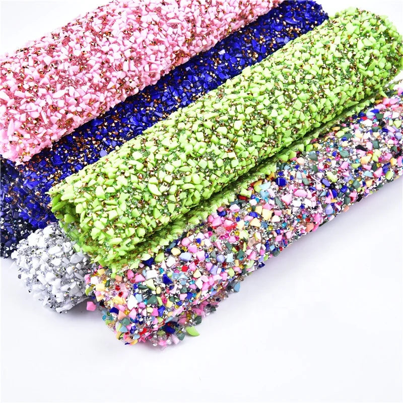 24*40cm Hot Fix Simulation Plastic Crushed Stone Crystal Rhinestone Sheet Mesh Trim Applique Sticker for Garment Car Decoration