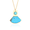Blue Turquoise Fan Shape Charm & Pendant Necklaces Gold Plated Pendant Fashion Jewelry Necklace for Women Girls