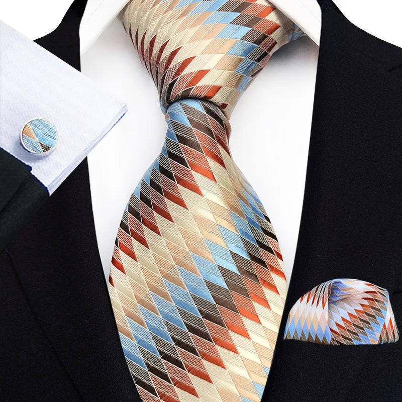 Business Mens Necktie Fashion Ties Handkerchief and Cufflinks Set for Men's Suit Party Wedding Silk Neckties Gift Tie Hanky Sets