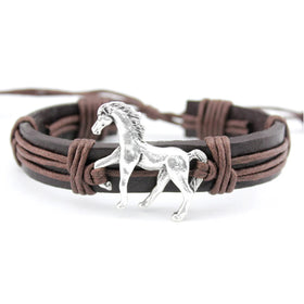 Manufacturer Horse Charm Leather Wrap Bracelet for Horse Lover Cowboy Cowgirl Gift Horse Leather Bracelet