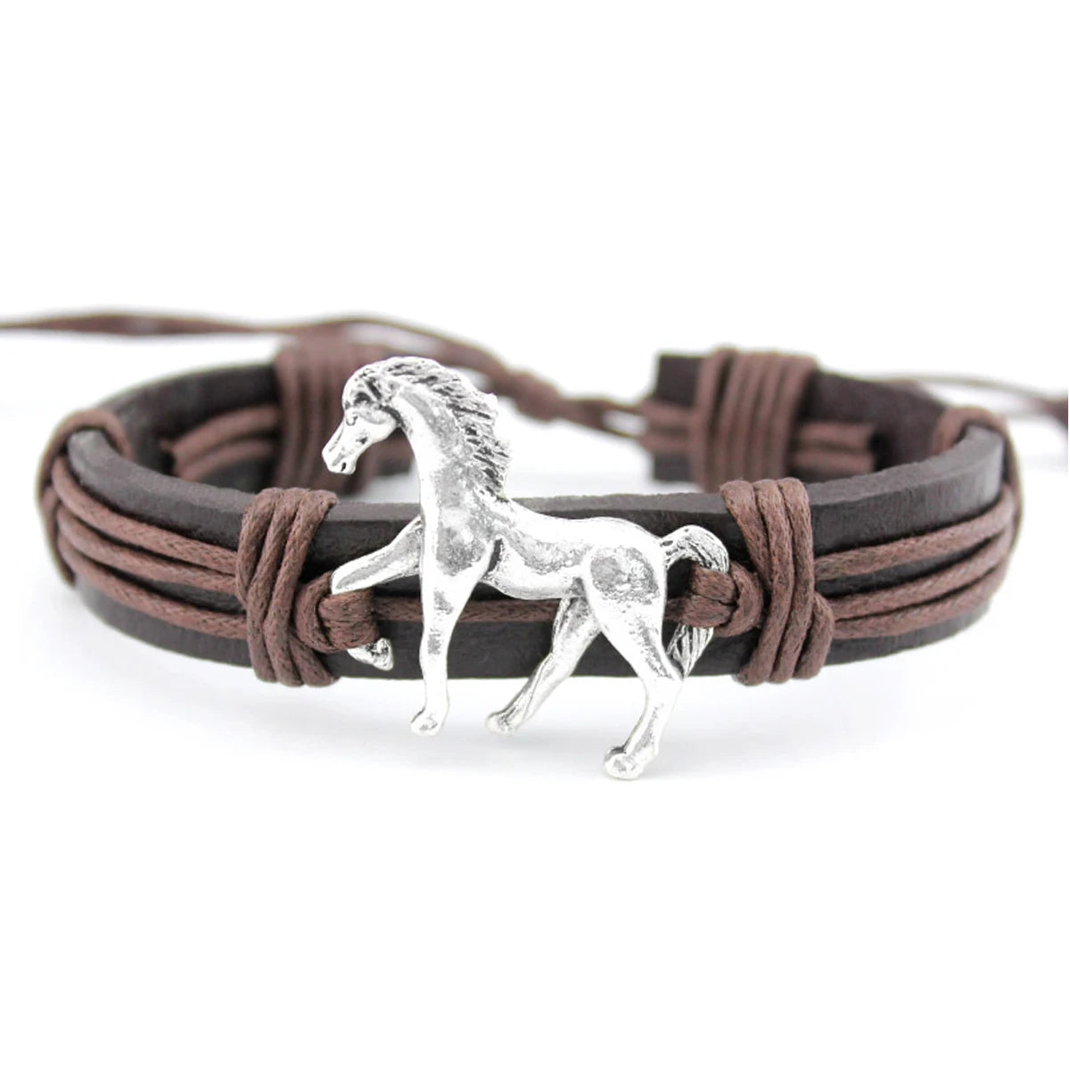 Manufacturer Horse Charm Leather Wrap Bracelet for Horse Lover Cowboy Cowgirl Gift Horse Leather Bracelet