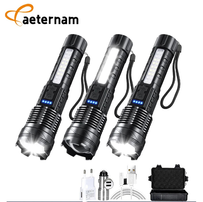 Aeternam P50 White LED Aluminum Tactical Flashlight IP66 Waterproof 1000 Lumens 400-500M Beam Zoomable USB Rechargeable