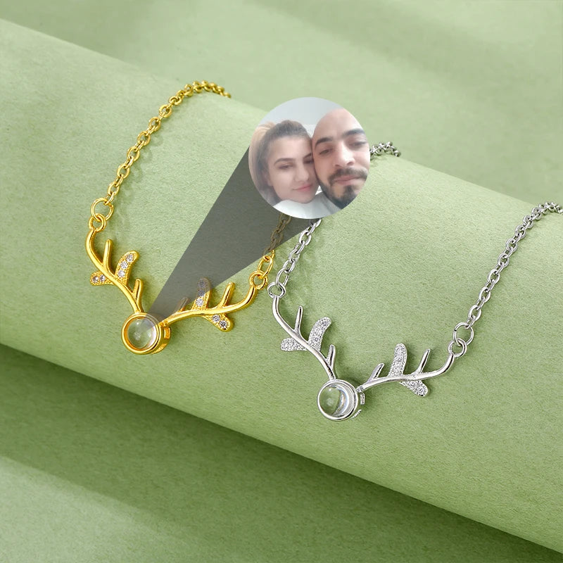 Stainless Steel Deer Shape Pendant Necklace with Link Chain for Valentine's Day Gift Customized Photo Party Necklace