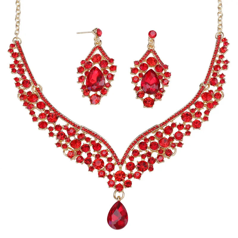 2022 Hot Sale Gold Plated Rhinestone Wedding Bridal Necklace and Earring Sets for Party & Engagement Trendy Jewelry Accessories