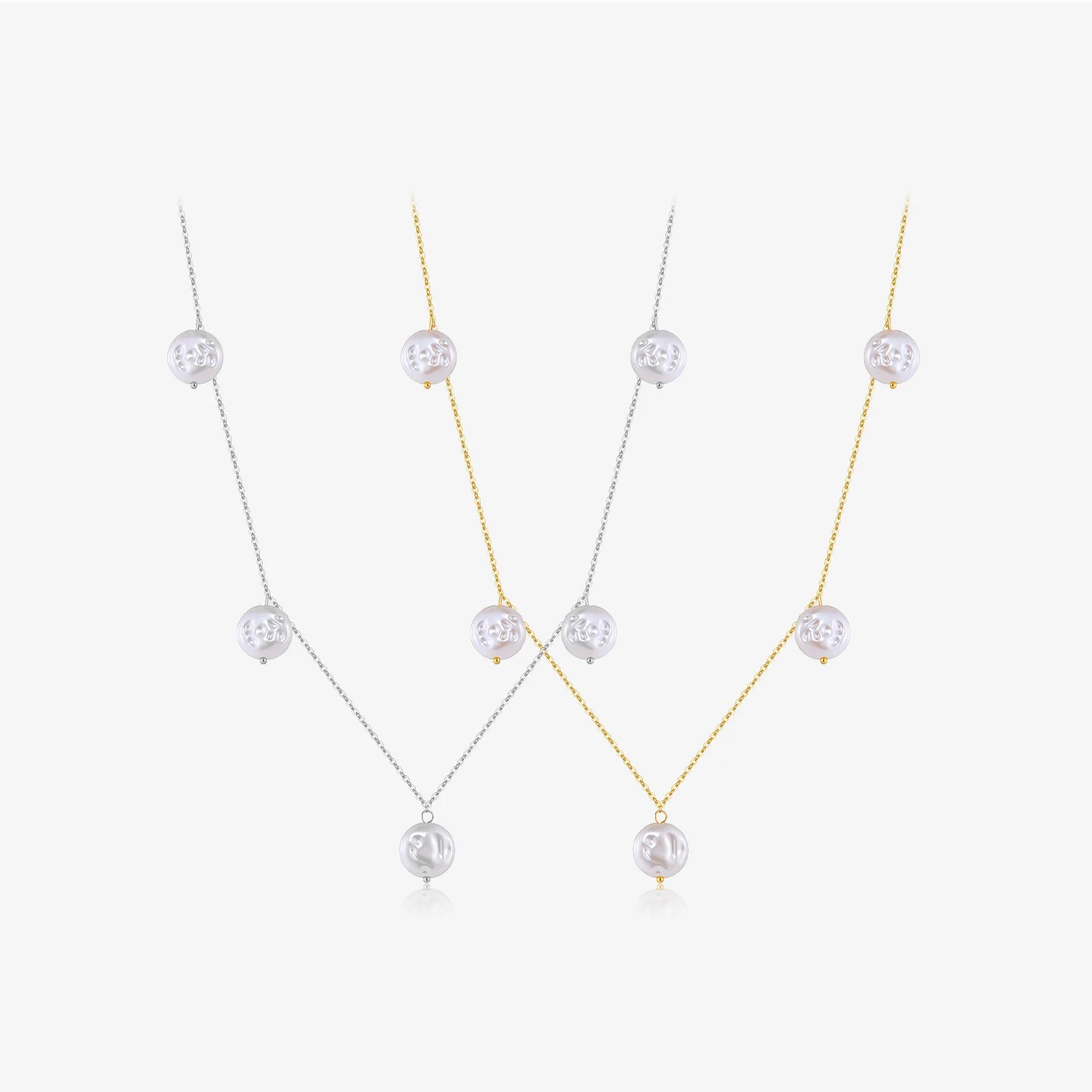 FUAMAY Fashion Gold Plated 925 Sterling Silver Simple Necklace Shell Pearl Necklace