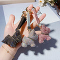 Crystal French Bulldog Keychain Lanyard Rhinestone Leather Strap Dog Keychains Women Bag Charms Men Car Key Ring Jewelry