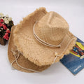 Wholesale  Beach Ocean Side Sun Protection Women Men Summer Natural Raffia Straw Cowboy Hat With Chin Wind Rope String