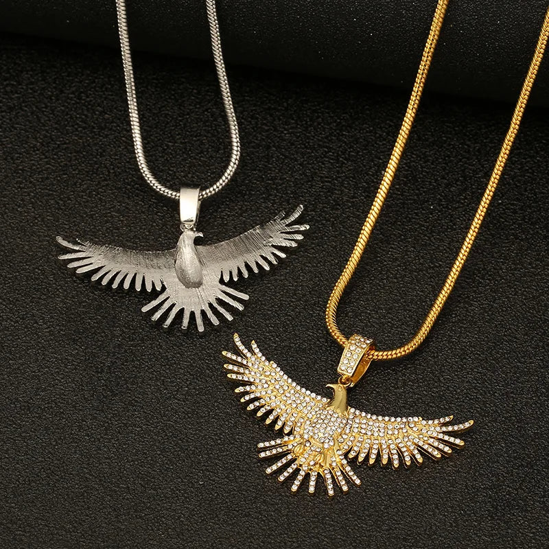 Vintage Rome Style Hawk Charm Zircon Inlaid Real Gold PVD Plating Rope Snake Chain Eagle Pendant Necklace for Men