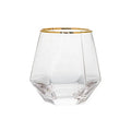 Wholesale Diamond Shaped Tilted Slanted Bottom Gold Rim Rocking Whiskey Glass