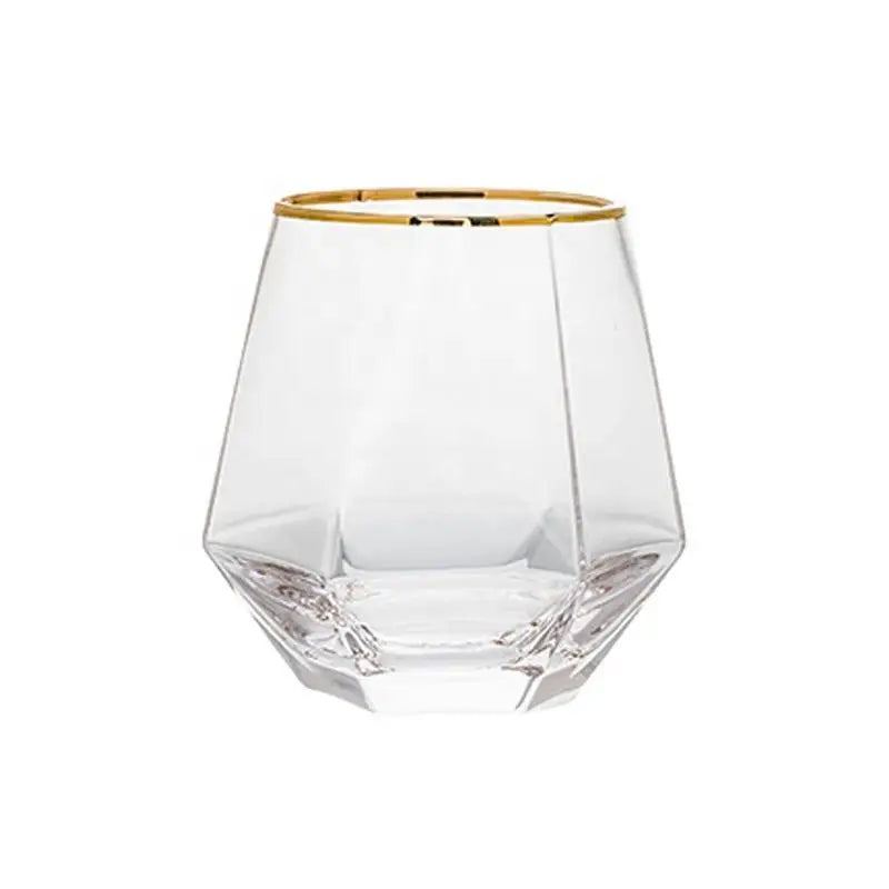 Wholesale Diamond Shaped Tilted Slanted Bottom Gold Rim Rocking Whiskey Glass
