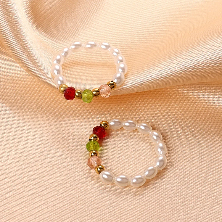 Rainbow Jewelry Stretchy Pearl Ring Handmade Colorful Beaded Ring Seed Bead Adjustable Ring Fashion Designer
