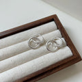 Simple Korean Style 925 Sterling Silver Double Linked Circle Round Clip Earrings for Girls Women Christmas Gifts
