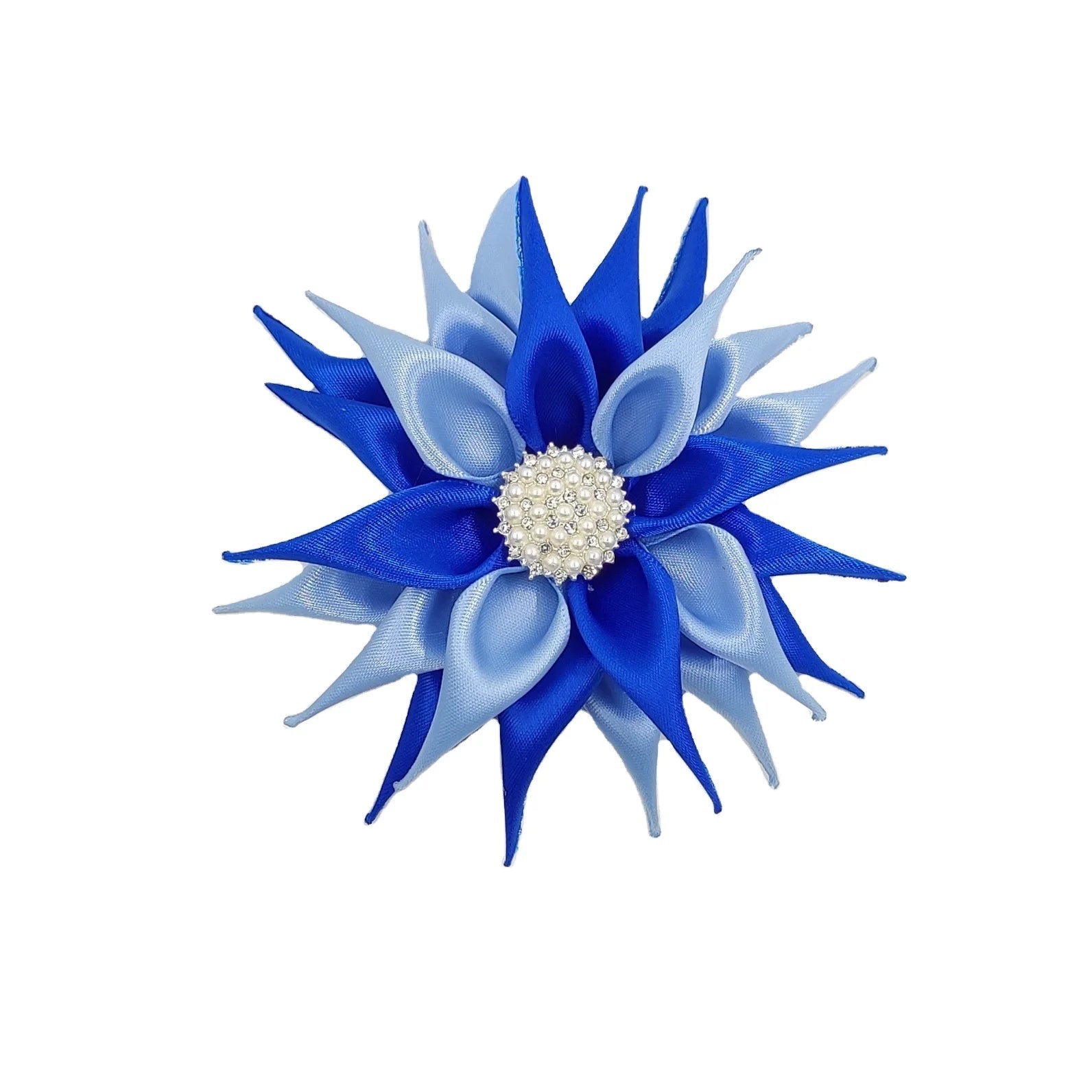 Blue Elegant Petal Flower Pink Wedding Engagement Brooch with Rhinestone Pearl for Women