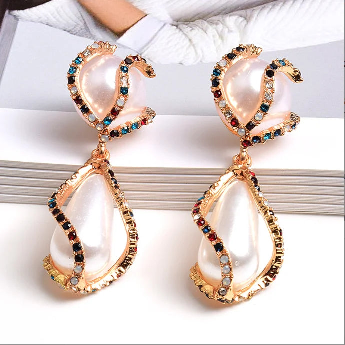 Wholesale Fashion New Colorful Rhinestone Big Pearl Drop Earrings Fine Jewelry Accessories for Women