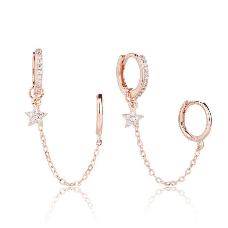 Hot Sale Fashion Wholesale 925 Sterling Silver Brand New Design Five-pointed Star Cuff ZIRCON Earrings Anniversary Party Gift