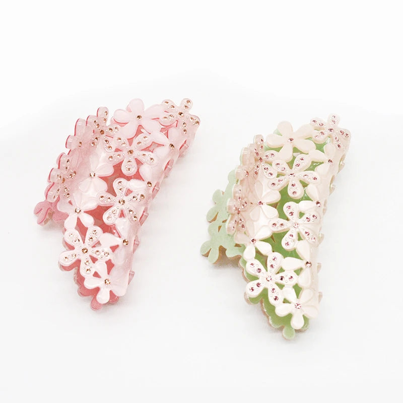 Hot Selling Fashion Girl Hair Clips High-end Geometric Hair Accessories Hollow Flower Acetate Rhinestone Hair Claws