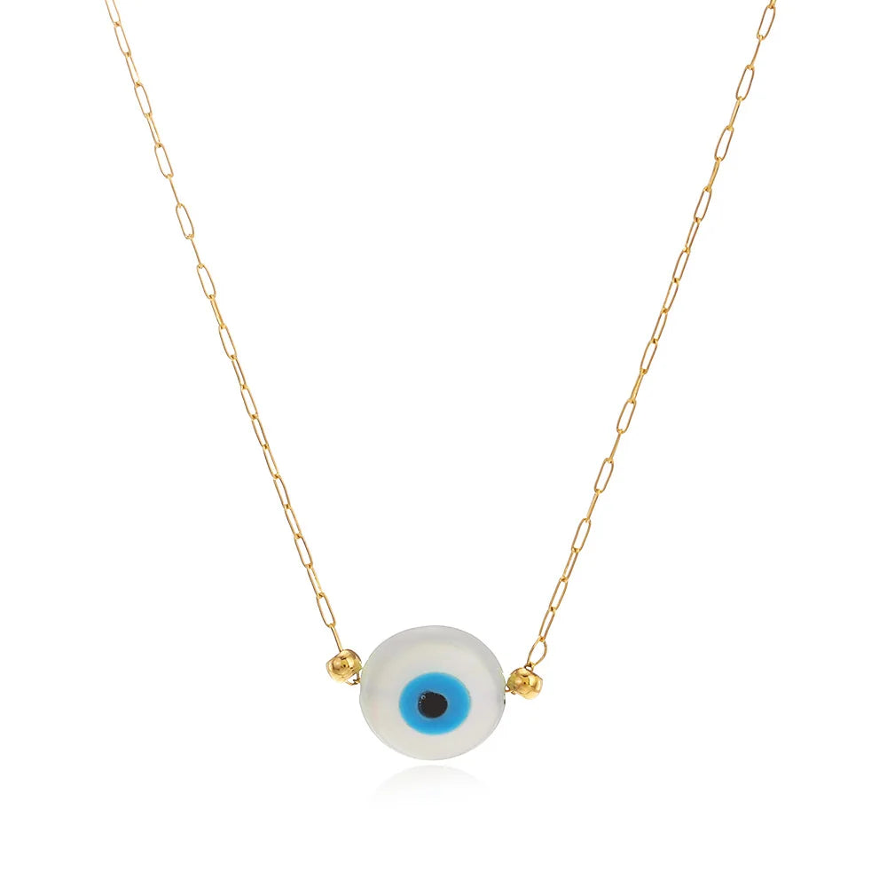 Round Stainless Steel Clavicle Necklace Sapphire Pendant Trendy Fashion Necklace for Women