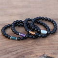 Manufacturers Vintage 8mm Black Agate Cylinder Natural Stone Beads Gemstone Elastic Bracelet Healing Crystal for Women Jewelry