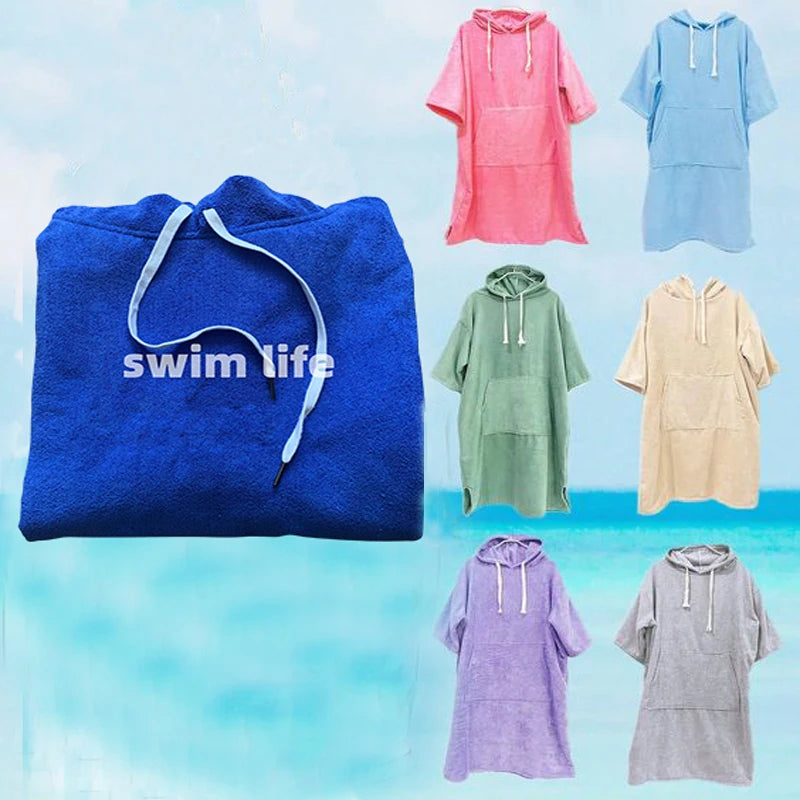 Cotton/ Microfiber Surf Wetsuit Hooded Bath Towel Beach Changing Poncho Towel With Hood