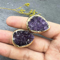 Vintage Natural Crystal Purple Drusy Healing Stones Amethyst Cluster Big Size Gold Plated Adjustable Rings for Women