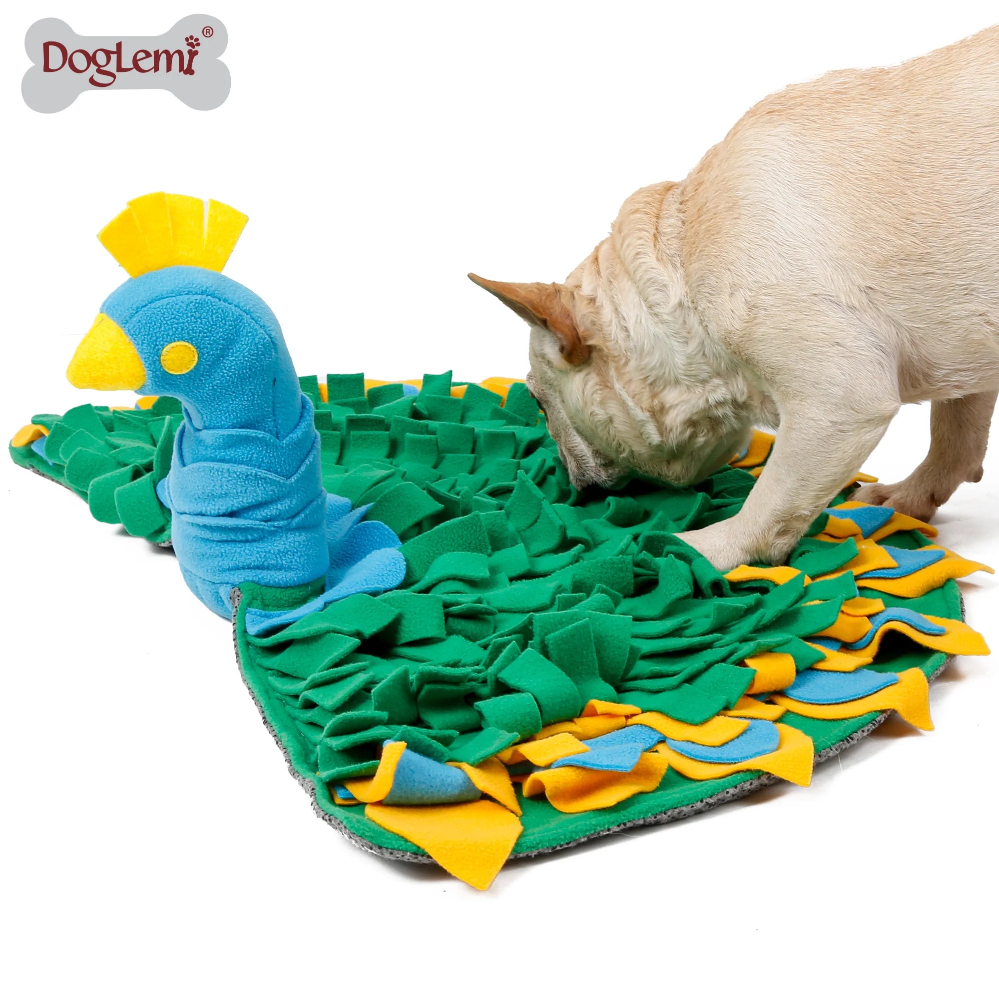 Custom logo IQ Training Pet Snuffling Nose Work Mat Peacock Design Snuffle Feeding Mat for Dogs Durable Dog Training Mat