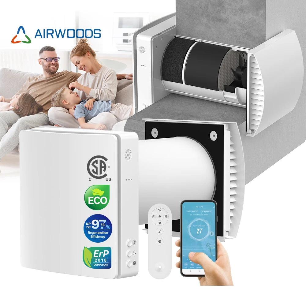Air Recuperation System Wall-Mounted Heat Recovery Ventilation Unit with Enthalpy Heat Exchanger Energy Saving up 97% Efficiency MegaBDM