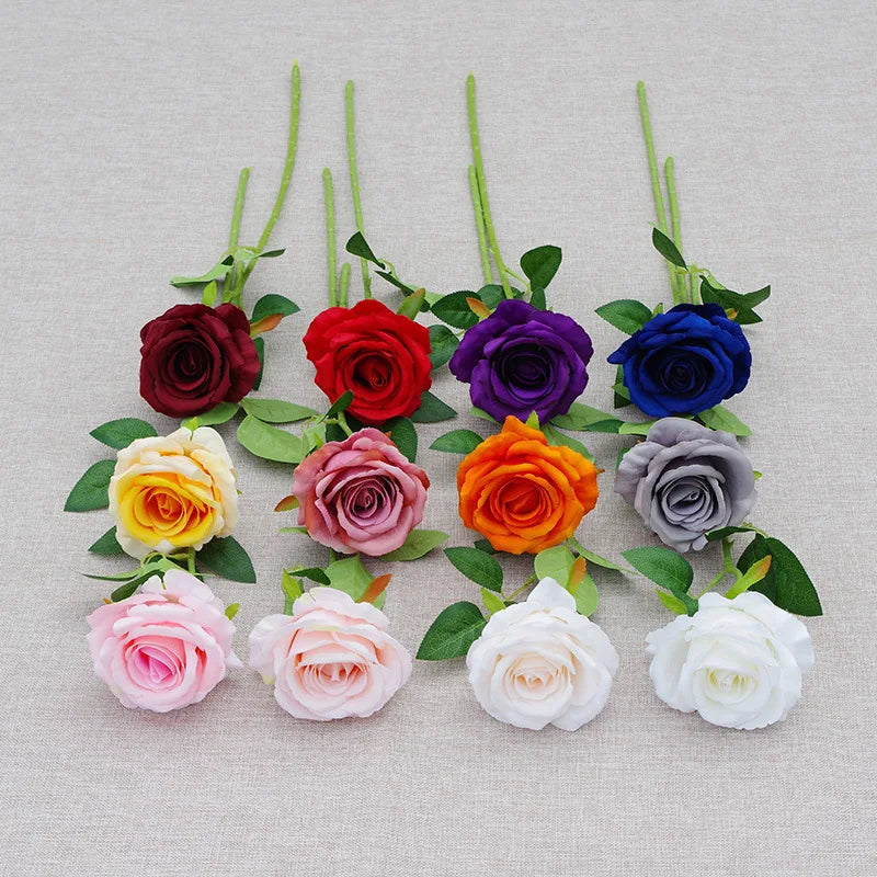 E5 Wedding Decorative Artificial Rose Wholesale Fabric Velvet Silk Flowers 51cm Single Roses Flowers Artificial Rose