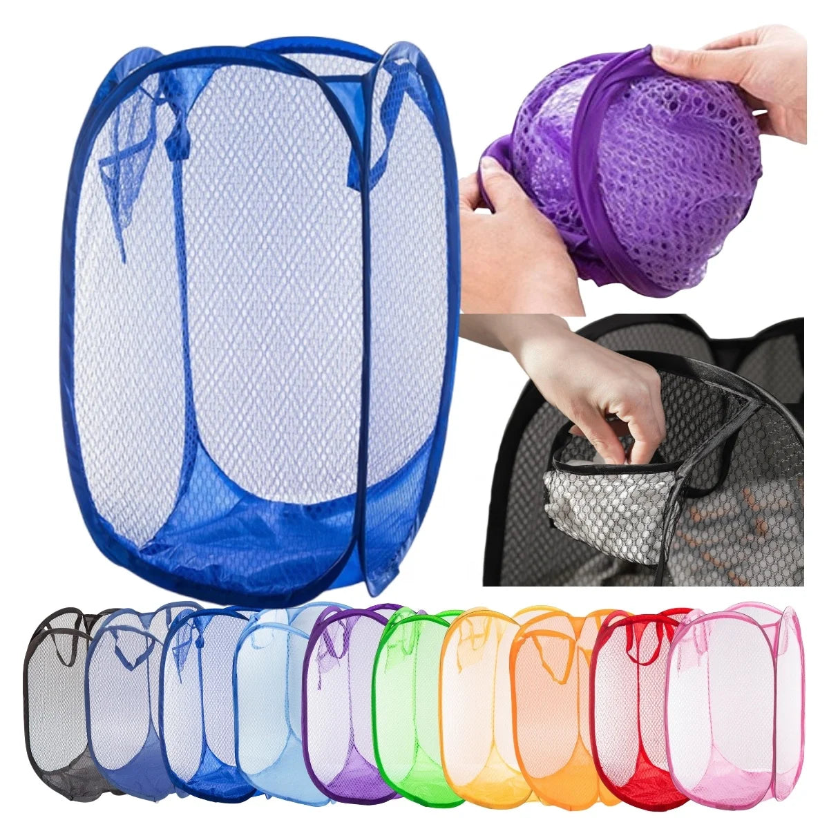 Folding Laundry Basket Organizer for Dirty Clothes Bathroom Clothes Mesh Storage Bag Household Wall Hanging Basket Frame Bucket