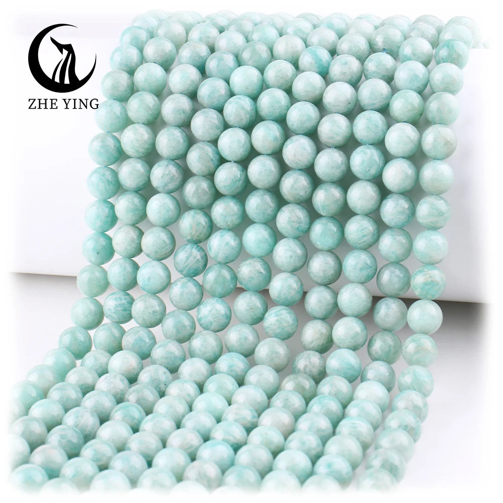 Zhe Ying 6mm 8mm 10mm Striped Amazonite Beads Round Natural Stone Beads Gemstone String Natural Blue Green Ice Amazonite Beads