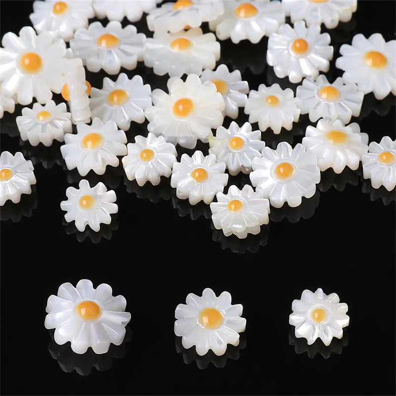 10mm Freshwater Sunflower Shell Pearl Flower Loose Beads Mother of Pearl Daisy Beads for Making DIY Bracelet Necklace