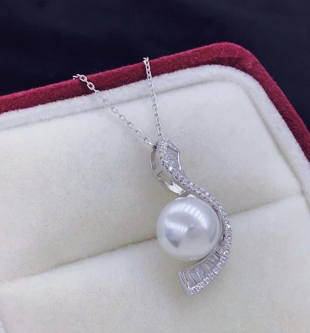P1411 11-12mm DIY Natural  Freshwater Pearl Charm Pendant Necklace Accessory 925 Sterling Silver Jewelry for Women Without Chain